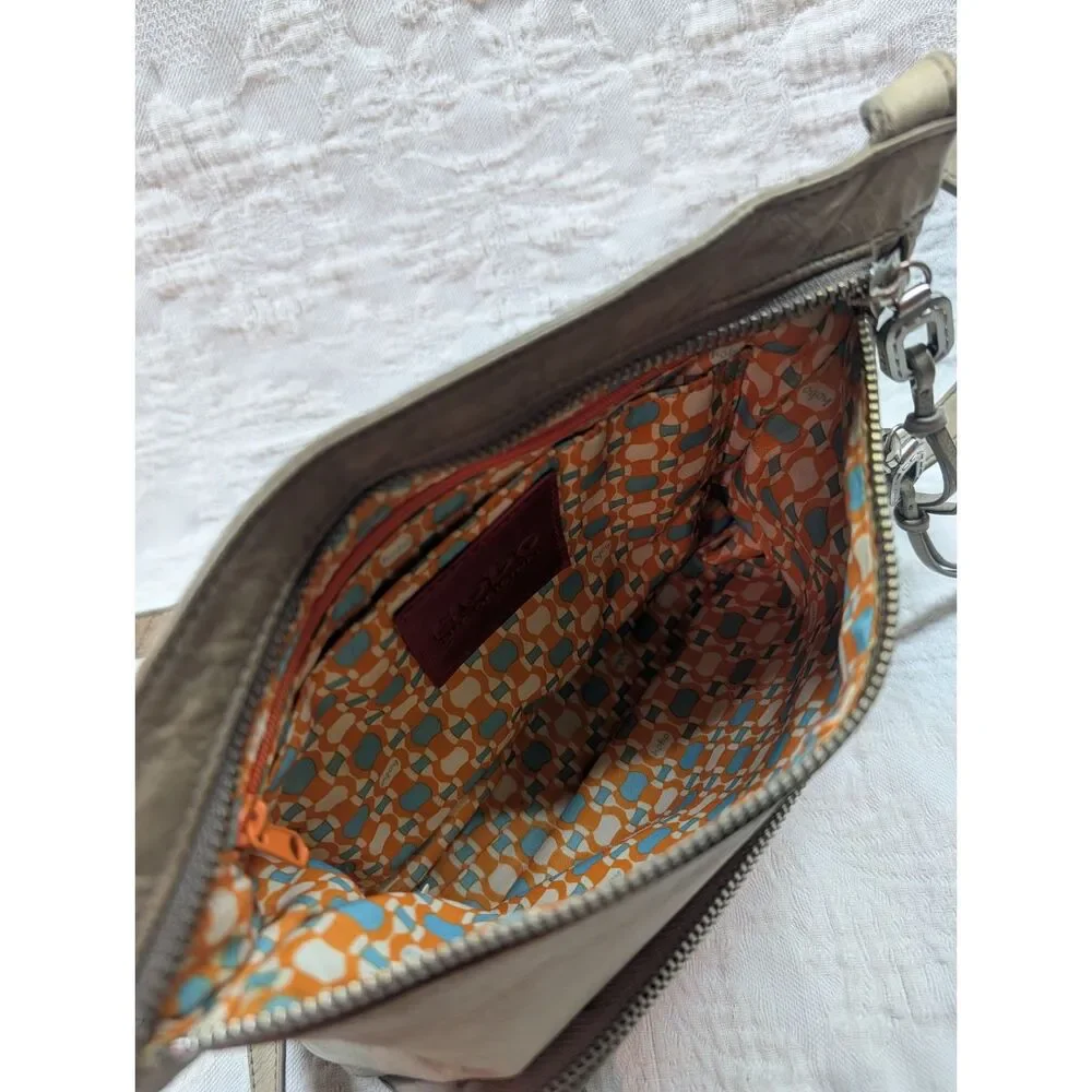 HOBO Cassie Gray Crossbody Bag with Front Zip Pockets - Orange Theme Inside